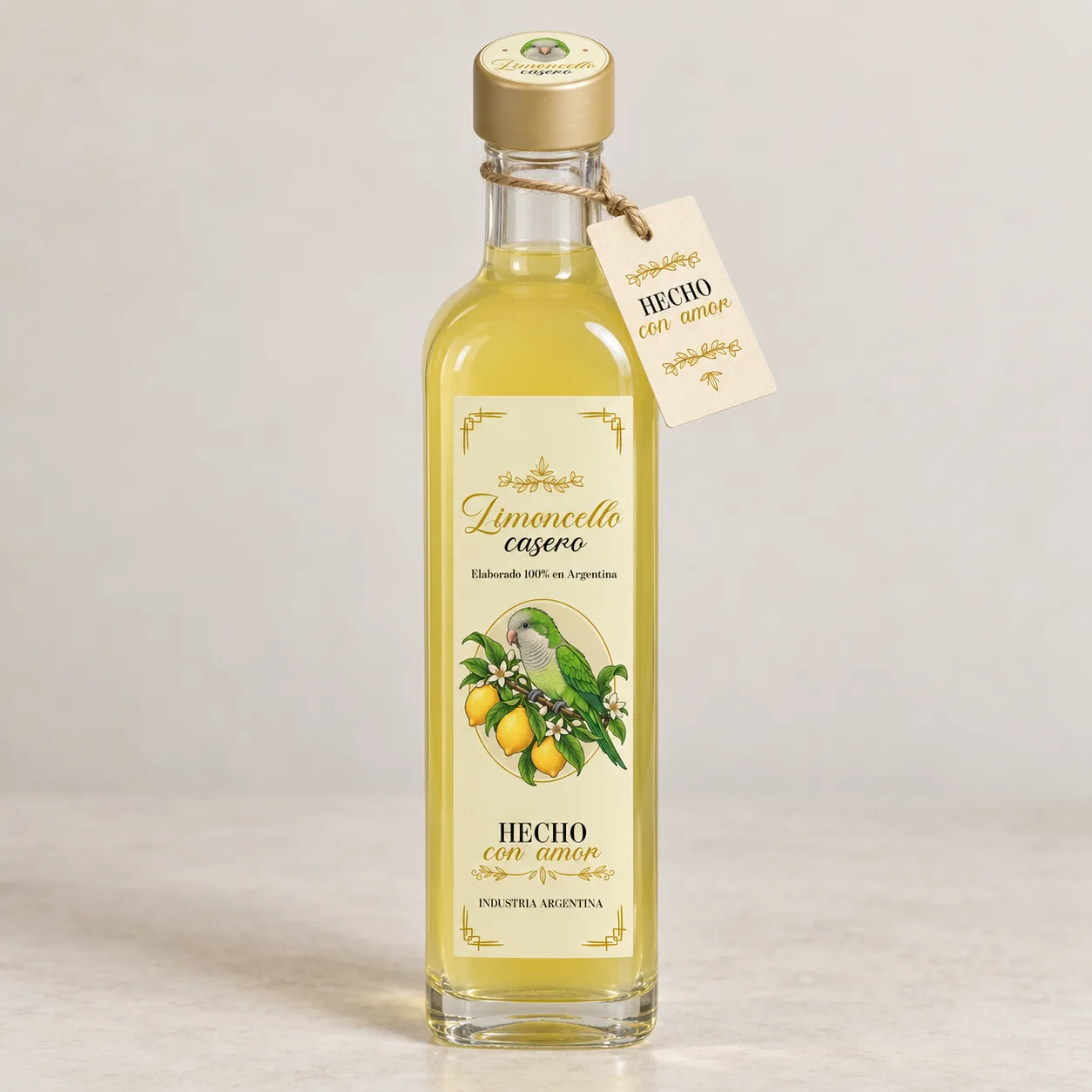 Mockup frontal de la botella de Limoncello casero